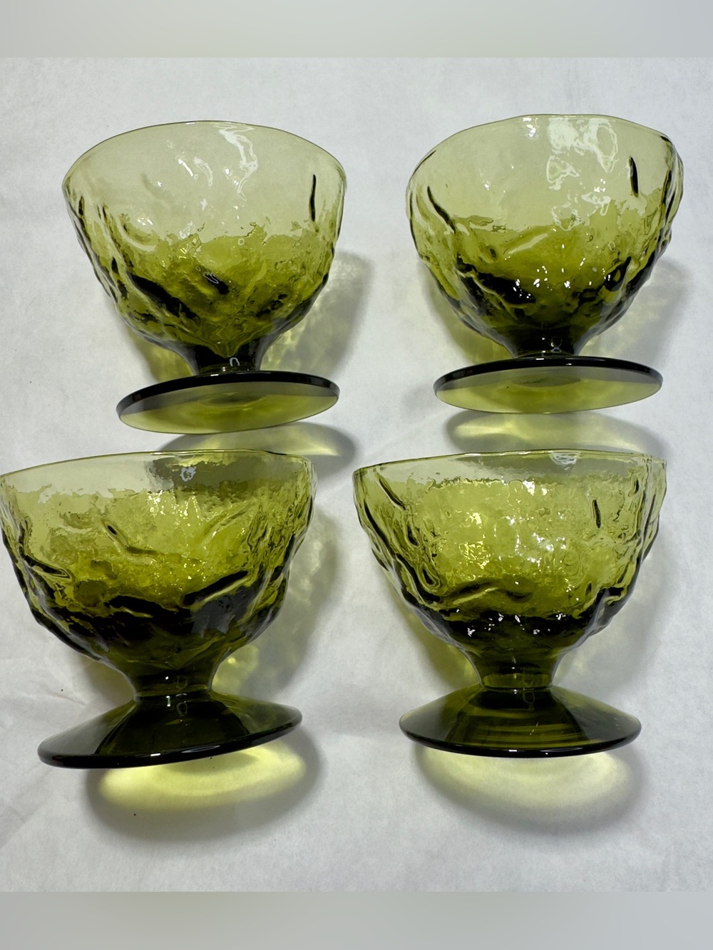Vintage Anchor Hocking Glass Footed Cup Set 4 Green Dessert Sherbet Lido Milano